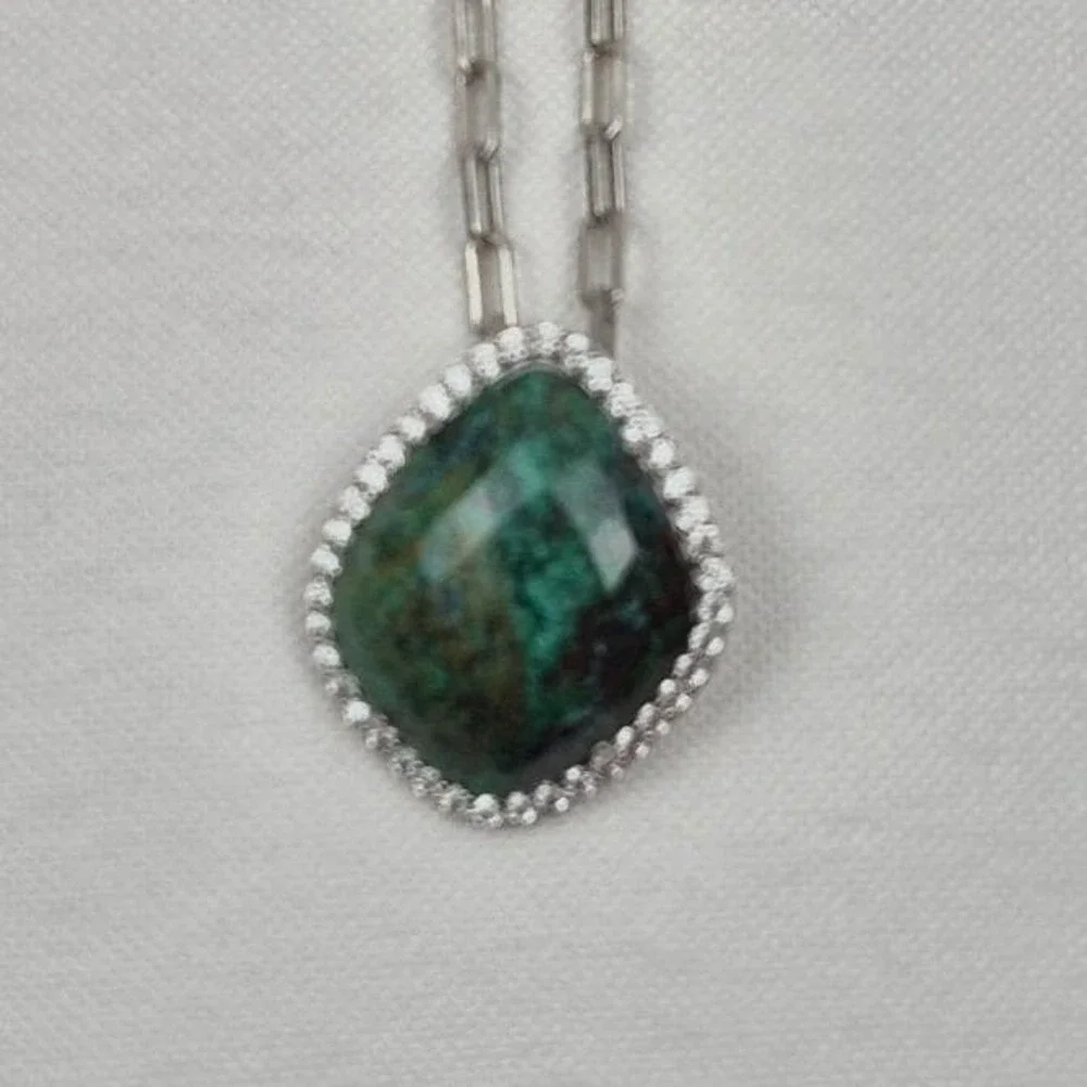 Sterling Silver Green Turquoise Pendant Necklace Removable Paper Clip 20